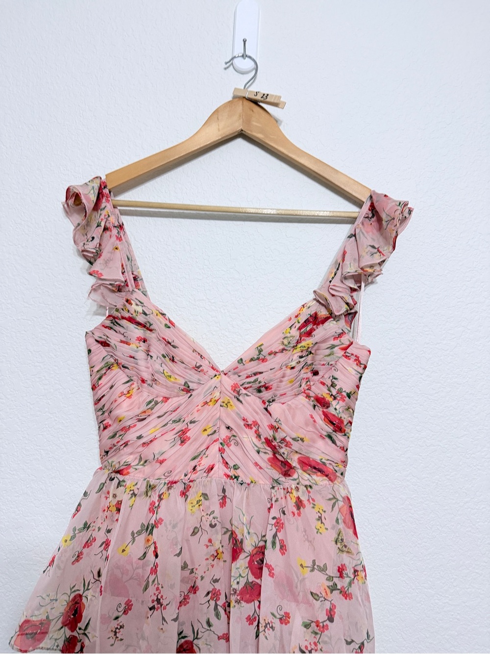 Anthropologie Mac Duggal Pink Floral Tiered Ruffle Maxi Dress size 4 - Picture 5 of 15